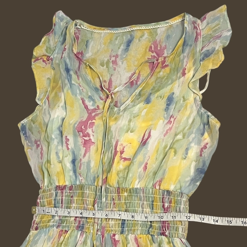 Anthropologie Watercolor Floral Maxi Dress Smocked Waist Flutter Sleeve Size 2 - Picture 7 of 14